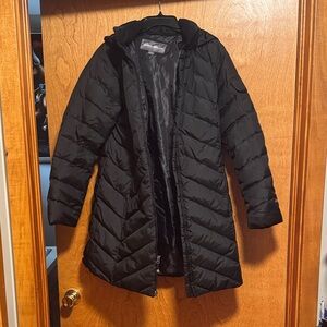 Eddie Bauer Women's Black Long Quilted Hooded Puffer Coat